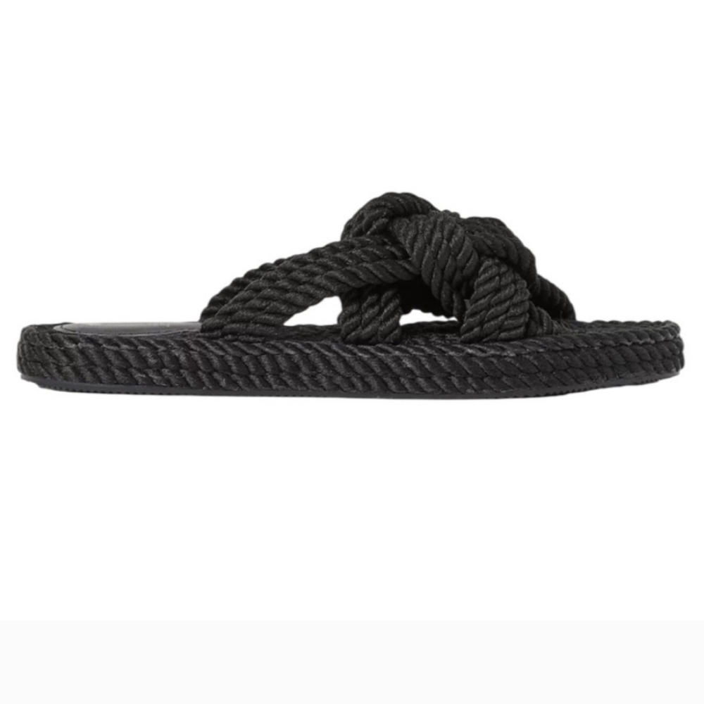 NEW H&M Rope Knotted Flat Sandals Slides Boho Flip Flop Black Size 8